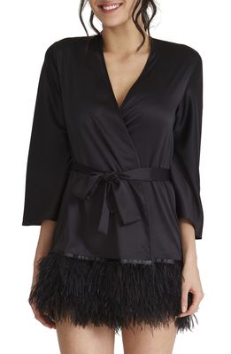 Rya Collection Swan Charmeuse & Ostrich Feather Wrap in Black