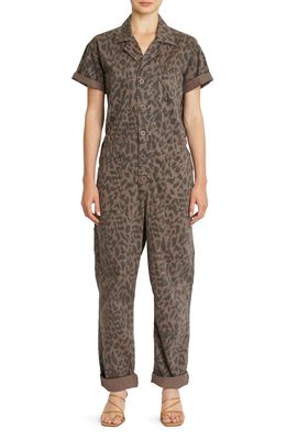 Pistola Grover Short Sleeve Animal Print Cotton Jumpsuit in Jagged Leopard