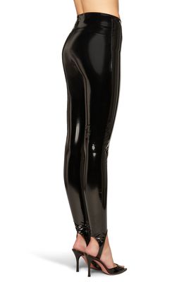 Wolford x Amina Muaddi High Waist Latex Stirrup Leggings in Black