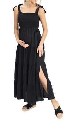 Angel Maternity Shoulder Tie Maternity Maxi Dress in Black