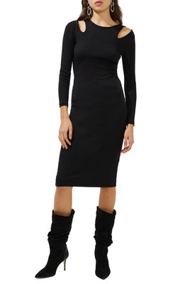 French Connection Safi Long Sleeve Ribbed Dress in Black