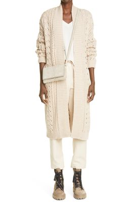 Brunello Cucinelli Brunello Cucinell Wool Blend Cable Knit Duster Cardigan in Almond
