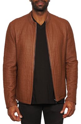 Maceoo Perforated Lambskin Leather Jacket in Brown