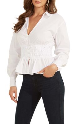 GUESS Jane Shirred Shirt in Pure White