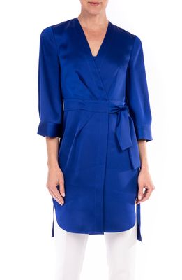 Badgley Mischka Collection Side Tie Satin Duster in Ink Blue