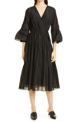 KOBI HALPERIN Ruffle Cotton & Silk Voile Dress in Black