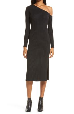 Charles Henry One-Shoulder Long Sleeve Sweater Dress in Black