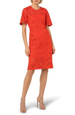 Akris Letter Embroidered Openwork Sheath Dress in Hibiscus