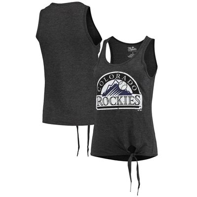 Women's Majestic Threads Black Colorado Rockies Scoop Neck Racerback Side Tie Tri-Blend Tank Top