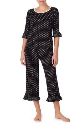 kate spade new york polka dot jersey crop pajamas in Black Ivory Dot