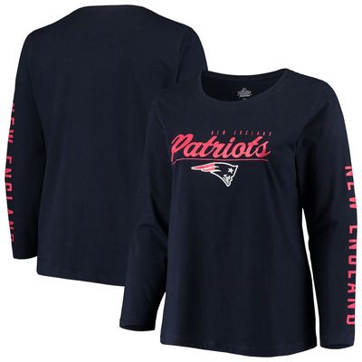 Women's Majestic Navy New England Patriots Plus Size Team Logo Long Sleeve T-Shirt