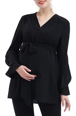 Kimi and Kai Kay Long Sleeve Belted Maternity Blouse in Black