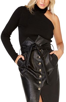 Bardot One-Shoulder Knit Turtleneck in Black
