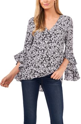 Two by Vince Camuto Floral Flutter Sleeve Blouse in Rich Black