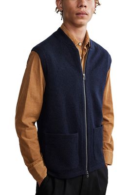 NN07 Boiled Wool Full Zip Vest in Navy Blue