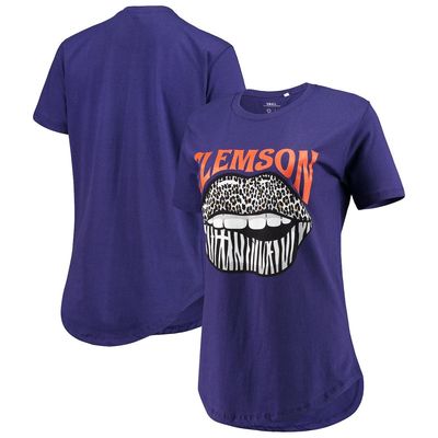 Women's Pressbox Purple Clemson Tigers Wild Lips Core T-Shirt