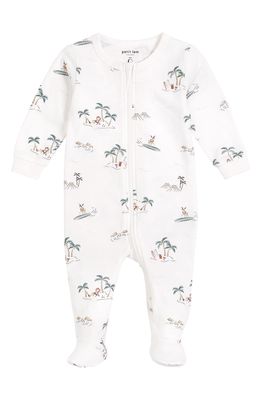 Petit Lem Holiday Print Fitted Stretch Cotton One-Piece Pajamas in Off White