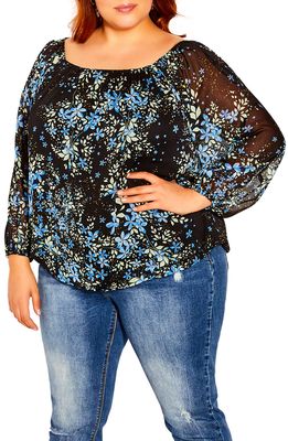 City Chic Floral Square Neck Top in Blue Ditsy
