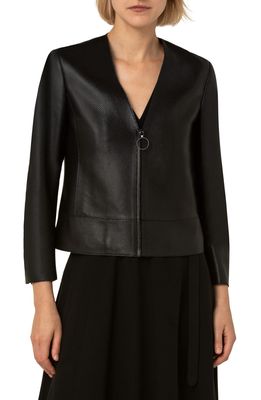 Akris punto Front Zip Crop Perforated Leather Jacket in 009-Black