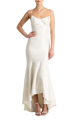 ML Monique Lhuillier Sleeveless Jacquard High-Low Gown in Pearl