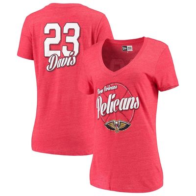 Women's New Era Anthony Davis Red New Orleans Pelicans Name & Number Tri-Blend V-Neck T-Shirt