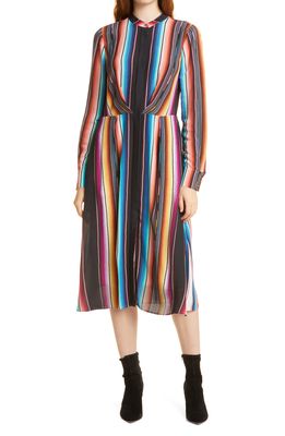 KOBI HALPERIN Steffi Stripe Long Sleeve Shirtdress in Magenta Multi