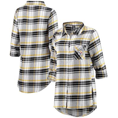 Women's Concepts Sport Black/Gold Pittsburgh Steelers Accolade Flannel Long Sleeve Button-Up Nightshirt
