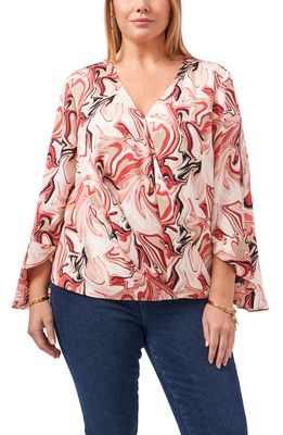 Vince Camuto Flare Cuff Faux Wrap Blouse in Red Sepia