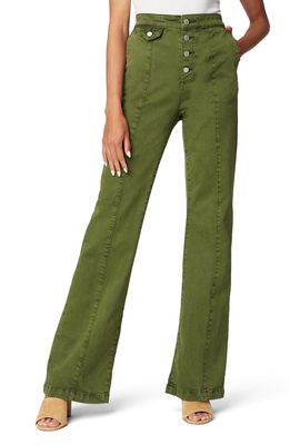 BLANKNYC Delancey Button Fly Wide Leg Cotton Blend Pants in Going Green