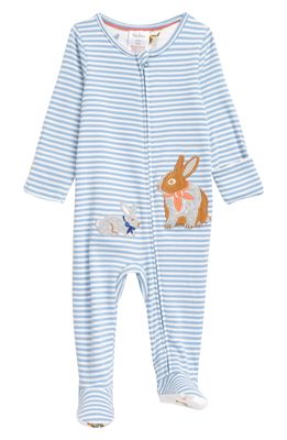 Mini Boden Stripe Organic Cotton Fitted One-Piece Pajamas in Frosted Blue/Ivory