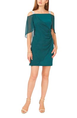 Chaus Sequin Strap Drape Cape Dress in Emerald