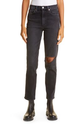Re/Done '70s Straight Leg Jeans in Washed Noir With Hole