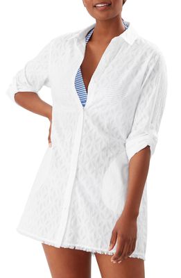 Tommy Bahama Cotton Clip Jacquard Boyfriend Cover-Up Shirt in White