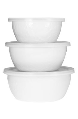 Golden Rabbit Enamelware Set of 3 Nesting Bowls in Solid White