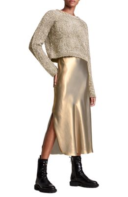 AllSaints Rosetta Tinsel Two Piece Sweater & Slipdress in Gold/Khaki Gold