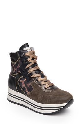 NeroGiardini Leopard Print Platform High Top Sneaker in Military