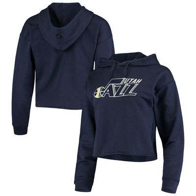 Women's FISLL Navy Utah Jazz Logo Cropped Pullover Hoodie