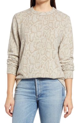 Loveappella Snake Print Crewneck Sweater in Camel