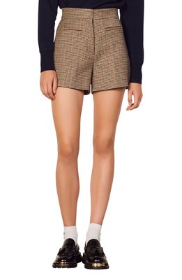 sandro Prince Houndstooth Wool Blend Shorts in Red - Green