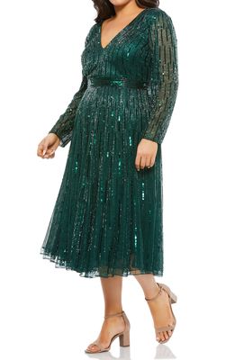 Mac Duggal Sequin Long Sleeve Cocktail Dress in Emerald
