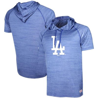 Men's Stitches Heathered Royal Los Angeles Dodgers Raglan Short Sleeve Pullover Hoodie in Heather Royal