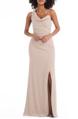 After Six Draped Cowl Neck Trumpet Gown in Cameo