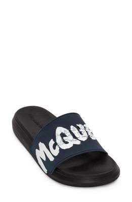 Alexander McQueen Graffiti Logo Slide Sandal in Black/White