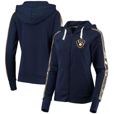 Women's G-III 4Her by Carl Banks Navy Milwaukee Brewers Game Changer Raglan Full-Zip Hoodie