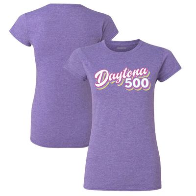 Women's Checkered Flag Heathered Purple Daytona 500 Retro T-Shirt in Heather Purple