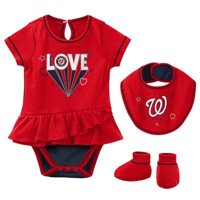 Outerstuff Girls Newborn & Infant Red Washington Nationals Play Your Best Bodysuit Bib & Booties Set