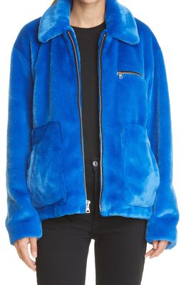 RtA Reese Faux Fur Jacket in Magnetic Blue