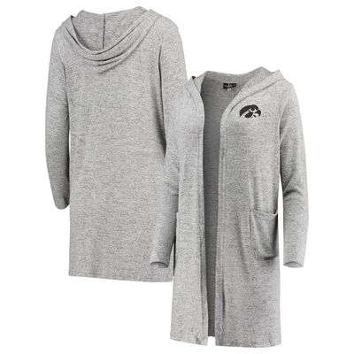 BOXERCRAFT Women's Heathered Gray Iowa Hawkeyes Cuddle Soft Duster Tri-Blend Hooded Cardigan in Heather Gray