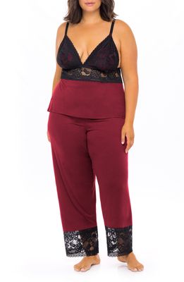 Oh La La Cheri Louella Lace Trim Pajamas in Rhubarb/Black