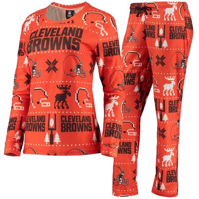 Women's FOCO Orange Cleveland Browns Ugly Pajamas Set